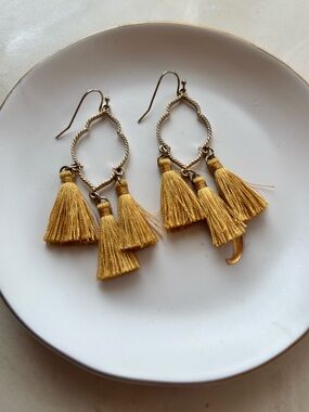 Gold-Tone Tassel Drop Earrings in Mustard Yellow